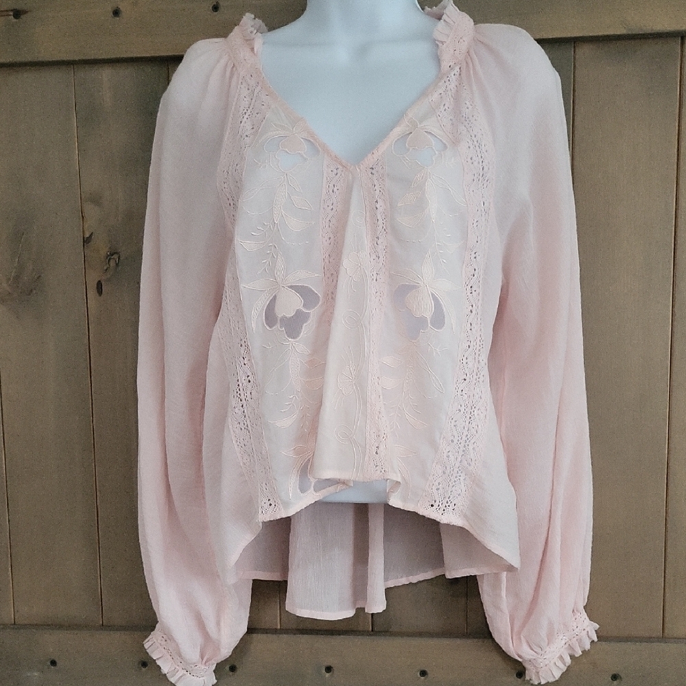 Free People Pink Lace Blouse